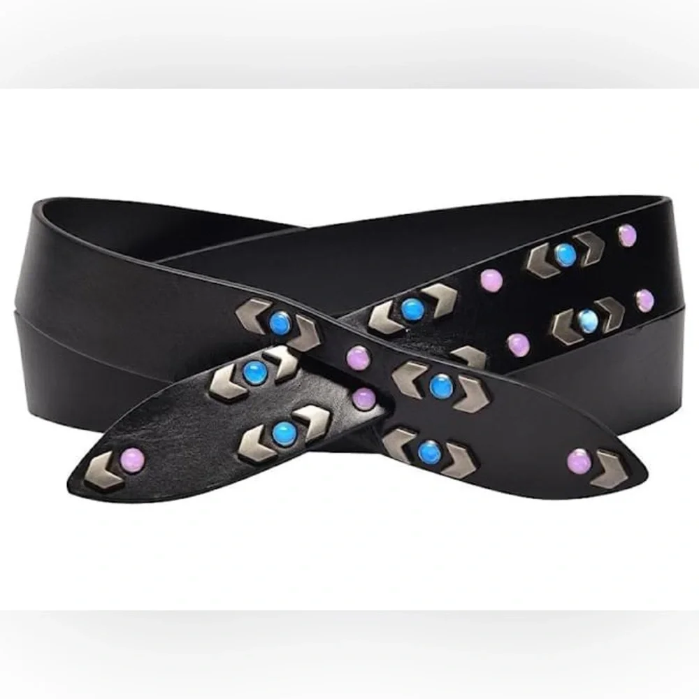 Isabel Marant Lecce Wrap Stud Embellished Leather Belt Black Western XL - Picture 6 of 10